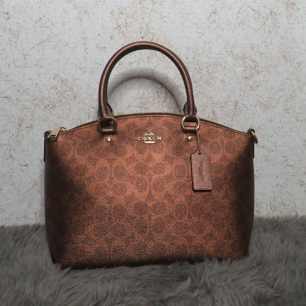 Coach Sadie Satchel in Metallic Signature Canvas (Copper)